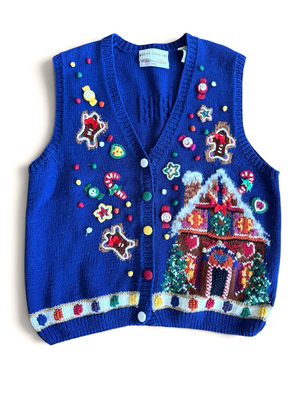 VINTAGE Marisa Christina (1998) Women’s Knit Christmas Gingerbread Vest